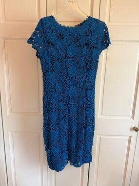 Elie Tahari Royal Blue Floral Lace Midi Dress